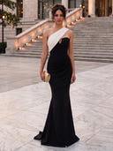 Sheath/Column Evening Dresses Satin One Shoulder Sleeveless Floor Length Dresses Back Zippe