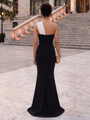 Sheath/Column Evening Dresses Satin One Shoulder Sleeveless Floor Length Dresses Back Zippe