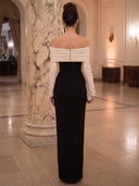 Sheath/Column Evening Dresses Satin Off Shoulder Long Sleeves Floor Length Dresses with Slit/Back Zippe