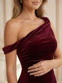 Sheath/Column Evening Dresses Velvet One Shoulder Floor Length Dresses Back Zippe
