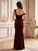Sheath/Column Evening Dresses Velvet One Shoulder Floor Length Dresses Back Zippe