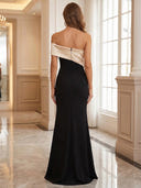 Sheath/Column Evening Dresses Satin Off Shoulder Floor Length Dresses with Slit/Back Zippe