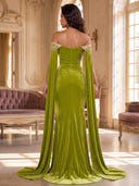 Sheath/Column Evening Dresses Velvet Off Shoulder Floor Length Dresses with Cape/Back Zippe