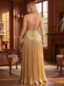 Plus Size A Line Evening Dresses Metallic Satin Strapless Floor Length Formal Dresses Back Zipper