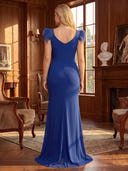 Plus Size Mermaid Evening Dresses with Slit Chiffon V Neck Floor Length Formal Dresses with Feather Back Zipper
