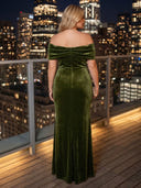 Plus Size Mermaid Evening Dresses Velvet Off Shoulder Floor Length Formal Dresses with Bow Back Zipper