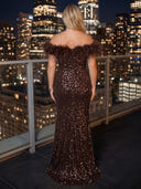 Plus Size Mermaid Evening Dresses Sequin Off Shoulder Floor Length Formal Dresses with Feather Back Zipper