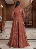 Plus Size A Line Sequin Long Evening Dresses V Neck 3/4 Sleeves Formal Dress Wedding Party