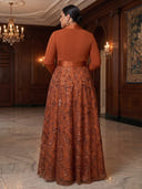 Plus Size A Line Sequin Lace Long Evening Dresses V Neck Satin 3/4 Sleeves Formal Dress Wedding Party