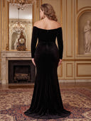 Plus Size Mermaid Velvet Long Evening Dresses Off Shoulder Long Sleeves Formal Dress Floor Length Sequin Dresses Back Zipper