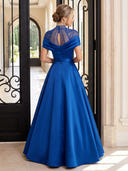 Satin A Line Evening Dresses with Beads Gigh Neck Floor Length Dresses