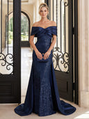 Sequin Evening Dresses Off Shoulder Mermaid Satin Floor Length Dresses Long Party Dress