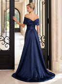Sequin Evening Dresses Off Shoulder Mermaid Satin Floor Length Dresses Long Party Dress
