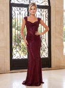 Sparkly Sequin Evening Dresses Mermaid Spaghetti Straps Floor Lengh Dresses