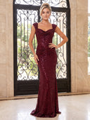 Sparkly Sequin Evening Dresses Mermaid Spaghetti Straps Floor Lengh Dresses