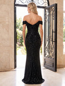 Sparkly Sequin Evening Dresses Mermaid Off Shoulder Floor Lengh Dresses with Pleats/Zipper Back