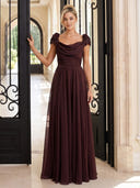 Chiffon Evening Dresses Crew Neck A LiNe Floor Lengh Dresses with Flower/Zipper Back