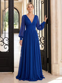 Chiffon Evening Dresses V Neck A Line Floor Lengh Dresses Long Sleeves/Zipper Back