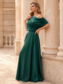 Satin Evening Dresses One Shoulder A Line Floor Lengh Formal Dresses with Pleats/Zipper Back