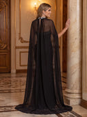 Satin Evening Dresses Strapless Mermaid Floor Lengh Formal Dresses with Cape/Zipper Back