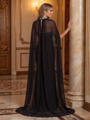 Satin Evening Dresses Strapless Mermaid Floor Lengh Formal Dresses with Cape/Zipper Back