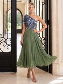 Chiffon Evening Dresses One Shoulder A Line Floor Lengh Formal Dresses with Flower/Bow/Zipper Back
