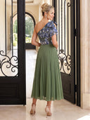 Chiffon Evening Dresses One Shoulder A Line Floor Lengh Formal Dresses with Flower/Bow/Zipper Back