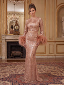 Sequin Evening Dresses Mermaid Feather Embellished Top And Skirt Set Floor Lengh Dresses