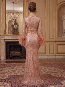 Sequin Evening Dresses Mermaid Feather Embellished Top And Skirt Set Floor Lengh Dresses