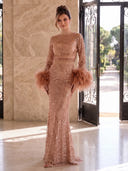 Sequin Evening Dresses Mermaid Feather Embellished Top And Skirt Set Floor Lengh Dresses