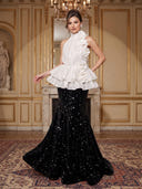 Sequin Evening Dresses Mermaid High Neck Floor Lengh Dresses with 3D Flower/Zipper Back