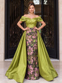 Satin Evening Dresses Mermaid Off Shoulder Floor Lengh Formal Dresses with Jacquard/Zipper Back