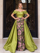 Satin Evening Dresses Mermaid Off Shoulder Floor Lengh Formal Dresses with Jacquard/Zipper Back