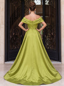 Satin Evening Dresses Mermaid Off Shoulder Floor Lengh Formal Dresses with Jacquard/Zipper Back