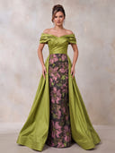 Satin Evening Dresses Mermaid Off Shoulder Floor Lengh Formal Dresses with Jacquard/Zipper Back
