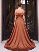 Satin Evening Dresses Lace Mermaid Off Shoulder Floor Lengh Formal Dresses with 3D Flower/Zipper Back