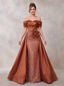 Satin Evening Dresses Lace Mermaid Off Shoulder Floor Lengh Formal Dresses with 3D Flower/Zipper Back