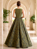 Jacquard Evening Dresses A Line Satin Crew Neck Floor Lengh Formal Dresses Zipper Back