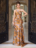 Jacquard Evening Dresses Meramid Strapless Floor Lengh Formal Dresses with Pleats/Zipper Back
