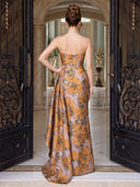 Jacquard Evening Dresses Meramid Strapless Floor Lengh Formal Dresses with Pleats/Zipper Back