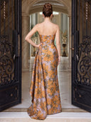 Jacquard Evening Dresses Meramid Strapless Floor Lengh Formal Dresses with Pleats/Zipper Back