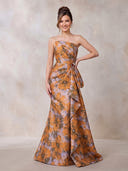 Jacquard Evening Dresses Meramid Strapless Floor Lengh Formal Dresses with Pleats/Zipper Back