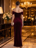 Mermaid Evening Dresses with Slit Off Shoulder Velvet Christmas Party Dresses Floor Lengh Formal Dresses Zipper Back