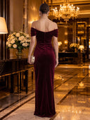 Mermaid Evening Dresses with Slit Off Shoulder Velvet Christmas Party Dresses Floor Lengh Formal Dresses Zipper Back