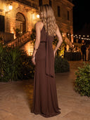 Mermaid Evening Dresses Chiffon Halter Sleeveless Chocolate Formal Dresses with Pleats/Back Zipper