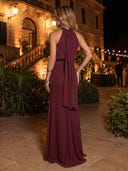 Mermaid Evening Dresses Chiffon Halter Sleeveless Burgundy Formal Dresses with Feather/Back Zipper