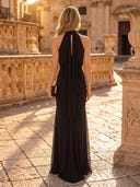 Mermaid Evening Dresses Chiffon Halter Sleeveless Black Formal Party Dresses with Pleated/Back Zipper