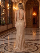 Mermaid Evening Dresses Sequin Halter Sleeveless Long Champagne Cocktail Party Dresses with Feather/Back Zipper