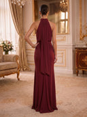 Mermaid Evening Dresses Chiffon Burgundy Halter Sleeveless Formal Party Dresses with Pleats/Back Zipper