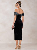 Mermaid Evening Dresses Velvet Off Shoulder Black Tea Length Sleeveless Party Dress with Plets/Back Zipper